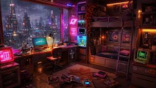 90s Retro Japan Lofi 🌧️ Rainy Neon Study Room Beats for Focus, Reading and Late-Night Relaxation