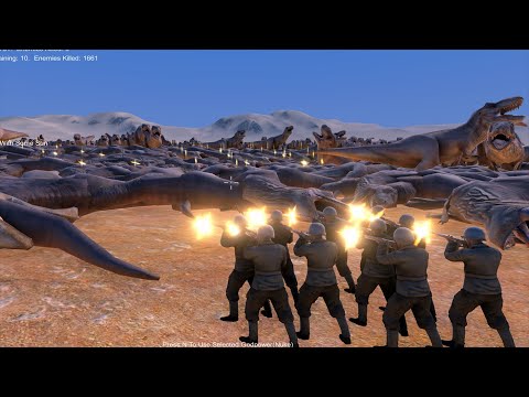 Can 10 U.S. SOLDIERS Defend the City from 10.000 T-REX? (x9999 attack speed) | UEBS