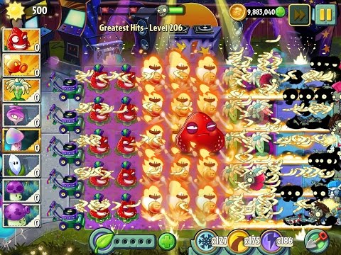 Plants vs Zombies 2 Greatest Hits Epic Hack - Level 206 - Strawburst, FirePeashooter & Bloomerang