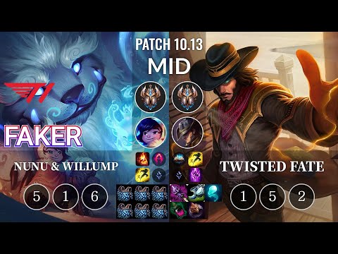 T1 Faker Nunu & Willump vs Twisted Fate Mid - KR Patch 10.13