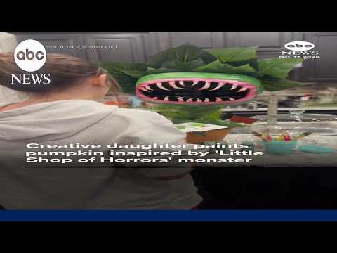 Creative daughter paints pumpkin inspired by 'Little Shop of Horrors' monster