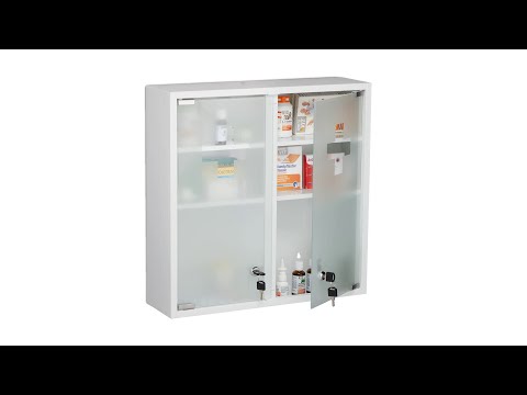 Medicijnkastje met dubbele glazen deur zilver - wit - staal - 53 x 53 x 16 cm