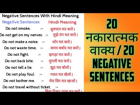 20 नकारात्मक वाक्य /20 Negative Sentences with Hindi meaning /Video pura dekhna/Daily Use English