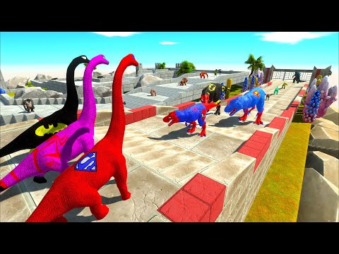 3x BRACHIOSAURUS vs 3x T-REX PARKOUR DEATH RUN - ARBS