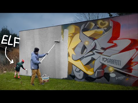 ELF sprays XMAS ARTWORK on my GARDEN WALL | feat. SANTA & REINDEER