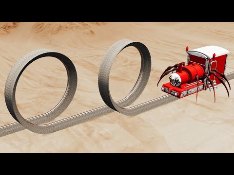 Choo Choo Charles Train Vs Double Loop Rail Track Crossing - BeamNG.Drive