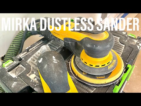 Dustless drywall sanding with MIRKA 6” sander. MIRKA dustless sander demo.