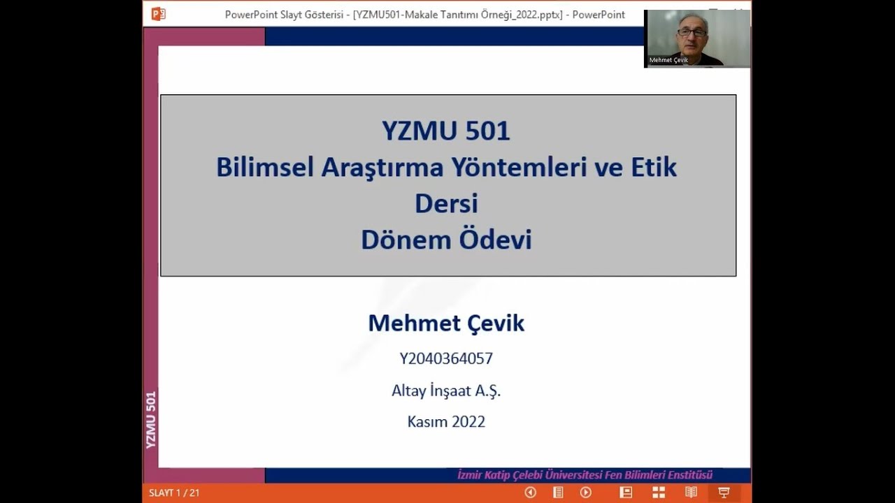 Bilimsel Araştırma Yöntemleri ve Yayın Etiği - Makale sunumu örneği