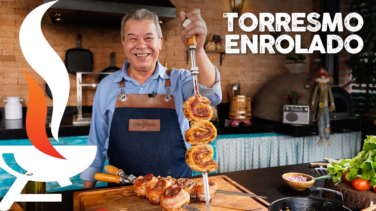 Torresmo enrolado no espeto