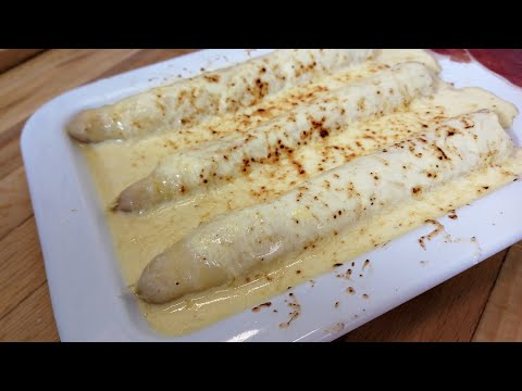 Espárragos Blancos Salsa al Azafrán y Jamón Ibérico de Bellota 100%, ecológico.