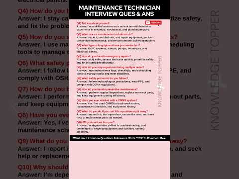 Maintenance Technician Interview Questions And Answers