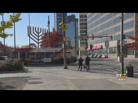 32-Foot Menorah Is Set Up Along Pratt Street Before Hanukkah