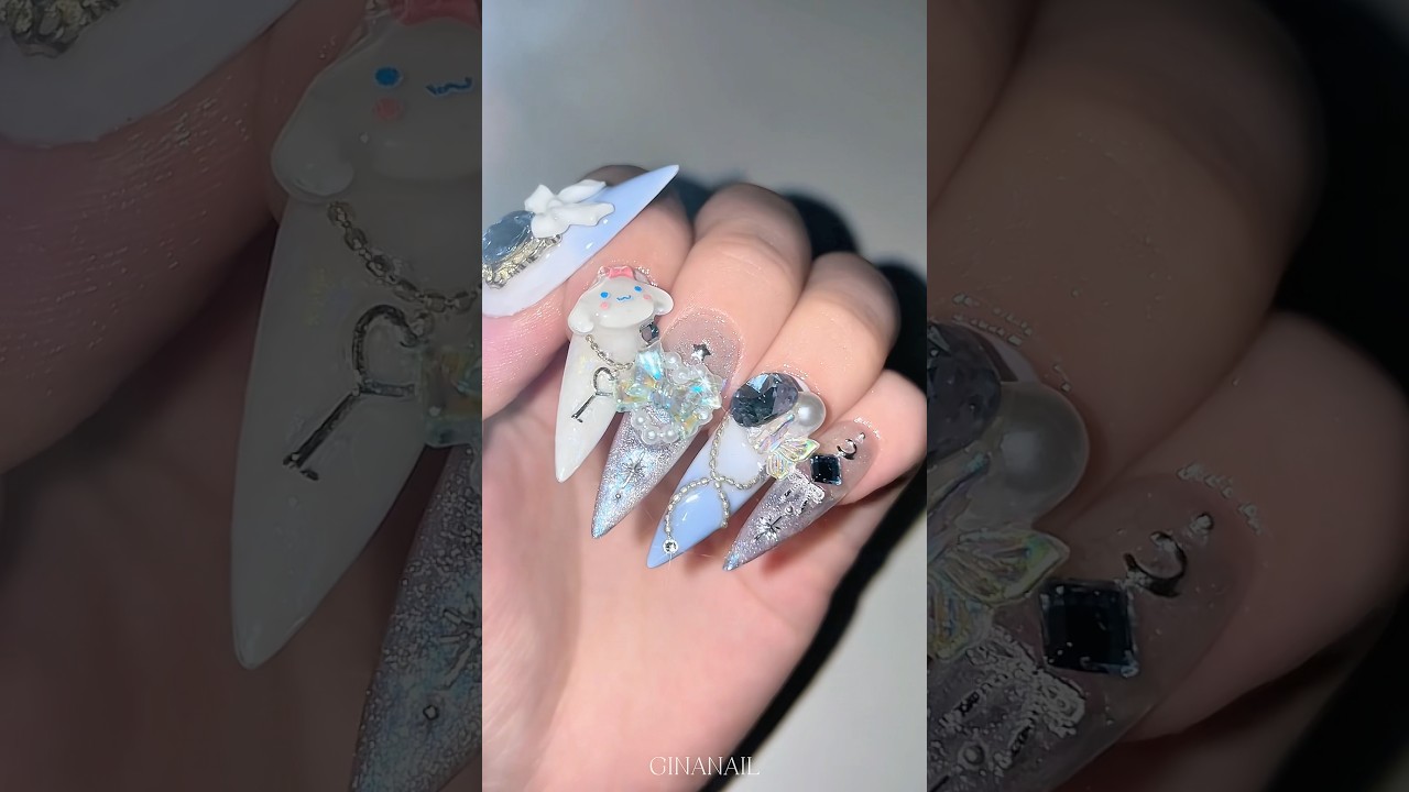 久しぶりなゴテゴテネイル૮๑ˊᯅˋ๑ა 🩵