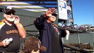 Matt Kemp talking ish to Giants fan. Hooks up a Dodger fan.