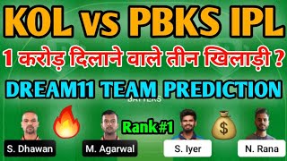 KOL vs PBKS IPL | PBKS vs KOL Dream11 team prediction | KKR vs PBKS Dream11 Team/ TATAIPL2022