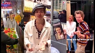 Harry backstage at SNL, facetiming and giving watermelon to fans in SNL line