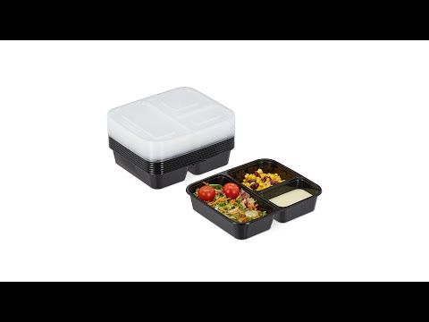 10er Set Meal Prep Boxen 3 Fächer Schwarz - Kunststoff - 22 x 5 x 19 cm