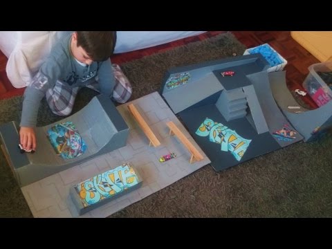 SKATE PARK home for TECH DECK or Fingerboards made with carton. Video for children