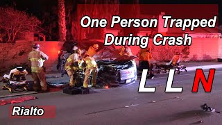 Solo Vehicle Crash With One Person Trapped and Three Injured in Rialto 3-29-2021