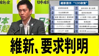 【衝撃】維新、政策協議に向け、要求判明