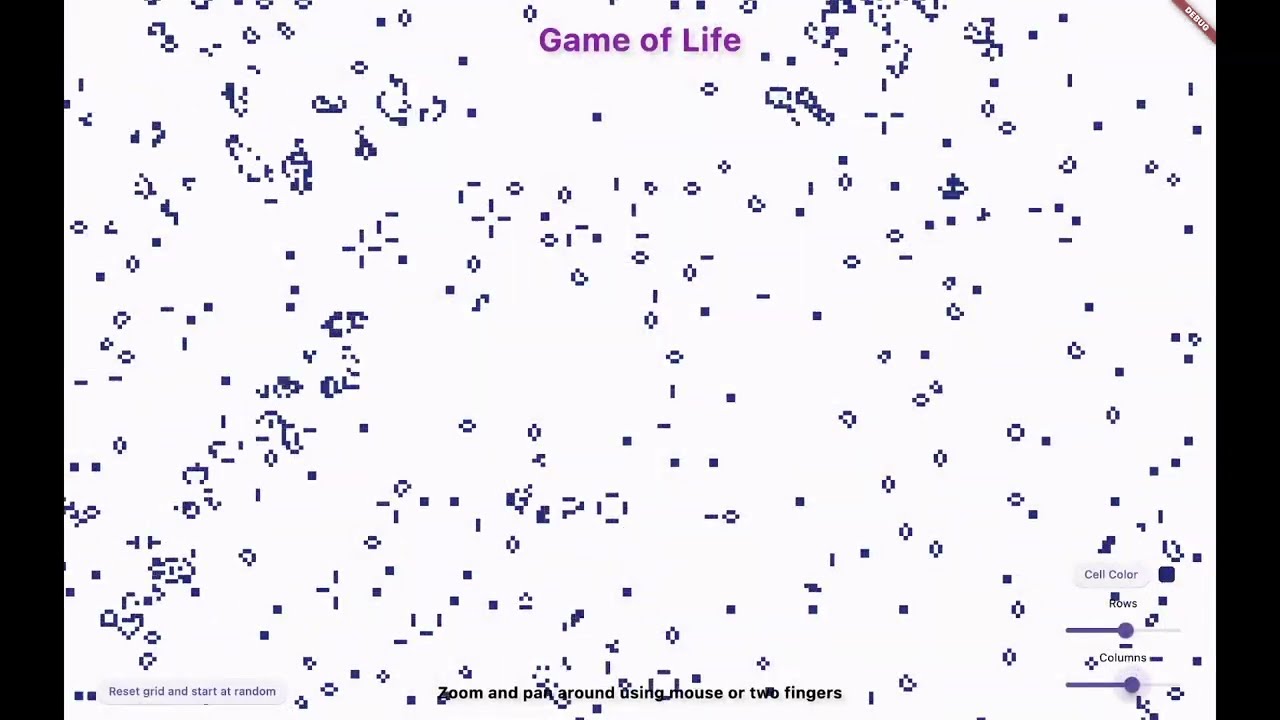 Flutter Game of life simulation demo | Generative pixel art | Custom paint | Animations