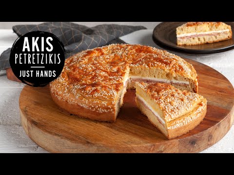 Stuffed Focaccia with Ham and Cheeses | Akis Petretzikis