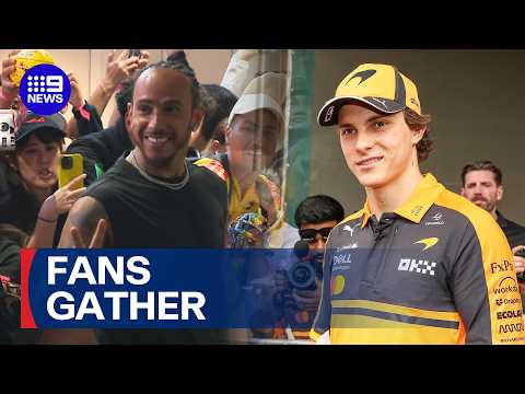 Fans wait to greet Lewis Hamilton and Oscar Piastri in Melbourne | 9 News Australia