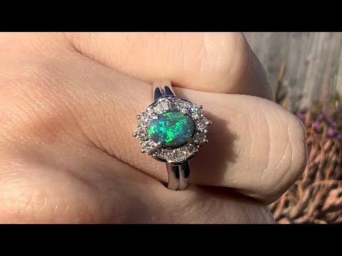 Daisy — Lightning Ridge Black Opal & Diamond Platinum Ring | OpalPop