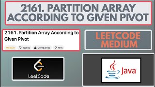 YouTube video 'Leetcode | 2161. Partition Array According to Given Pivot | Medium | Java Solution'