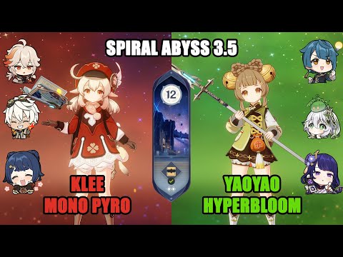 C0 Klee Mono Pyro and C1 Yaoyao Hyperbloom | Genshin Impact Abyss 3.5 - Floor 12 9 Stars