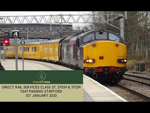DRS Class 37, 37059 & 37259, 1Q47 passing Stafford (1st January 2020)
