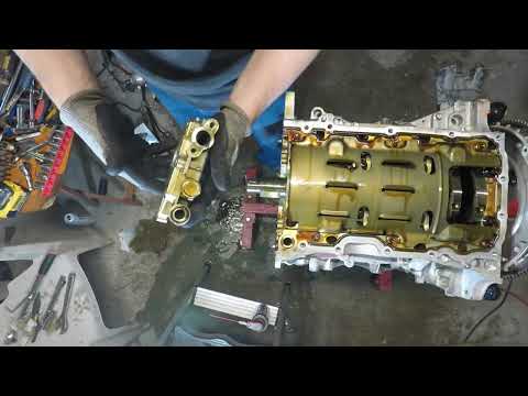 Forged VQ37VHR build part 11, removing upper oil pan, oil pump, windage tray and pistons/rods