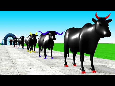 Paint Animals Cow Cartoon,Buffalo,Bull,yak,Ox,Bison Fountain Crossing into Shadow Animals Itself