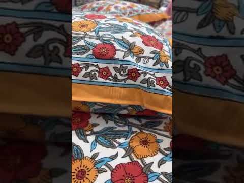 Cotton Handblock Printed King Size Bedsheet set with Pillow Covers