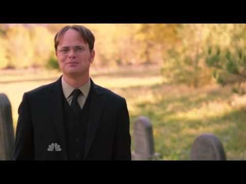 Dwight shoots his aunt coffin at funeral out of kindness