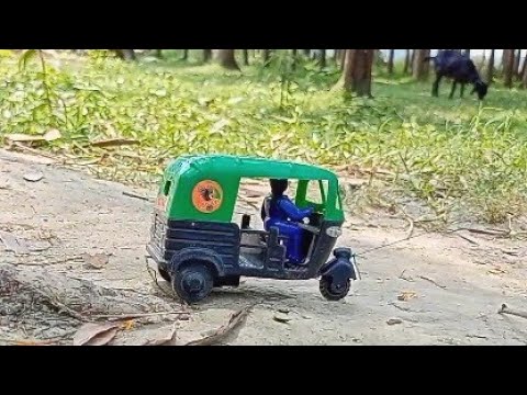 Green Auto cng rickshaw Driving outsider Natural Road | Indian Auto Cng Rickshaw | Noirit Toy
