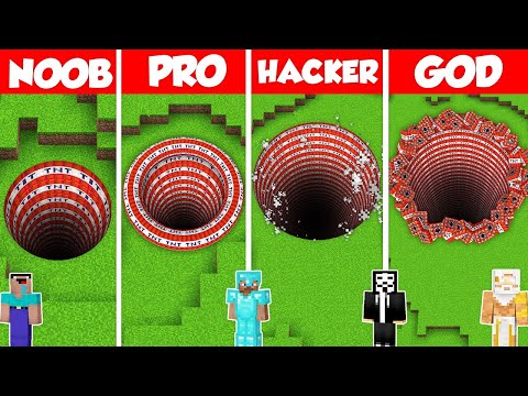 Noob Builder - Minecraft - TNT TUNNEL BASE HOUSE BUILD CHALLENGE - Minecraft Battle: NOOB vs PRO vs HACKER vs GOD / Animation