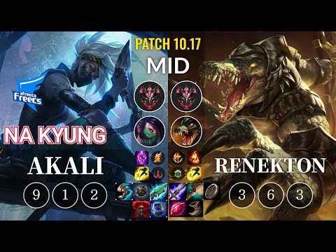 AF Na Kyung Akali vs Renekton Mid - KR Patch 10.17
