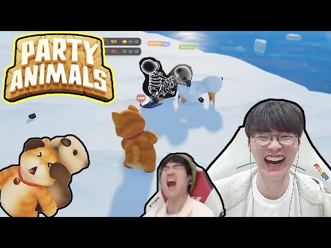 T1 Faker plays Party Animals w/Gumayusi, Untara, Bang Part 1 - Teamkill & Dropkick Master
