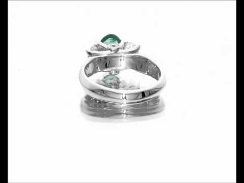 Solid 14k White Gold Diamond Emerald Three-Stone Engagement Ring #R819