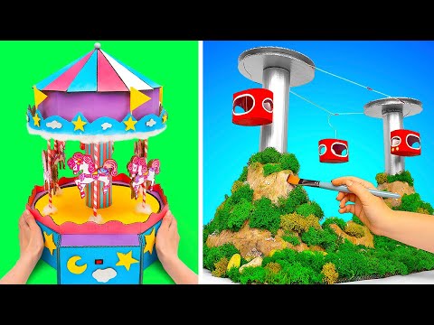 DIY Desktop Decor Crafts || Carousel And Ropeway From Cardboard