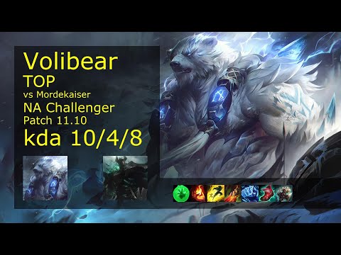 Volibear vs Mordekaiser Top - NA Challenger 10/4/8 Patch 11.10 Gameplay