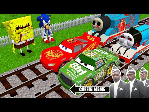 THOMAS THE TANK ENGINE.EXE and FRIENDS vs LIGHTNING MCQUEEN in Minecraft - Coffin Meme and SONIC