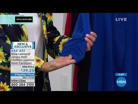 Nina Leonard Jersey Knit Chiffon Layered Hem Cardigan