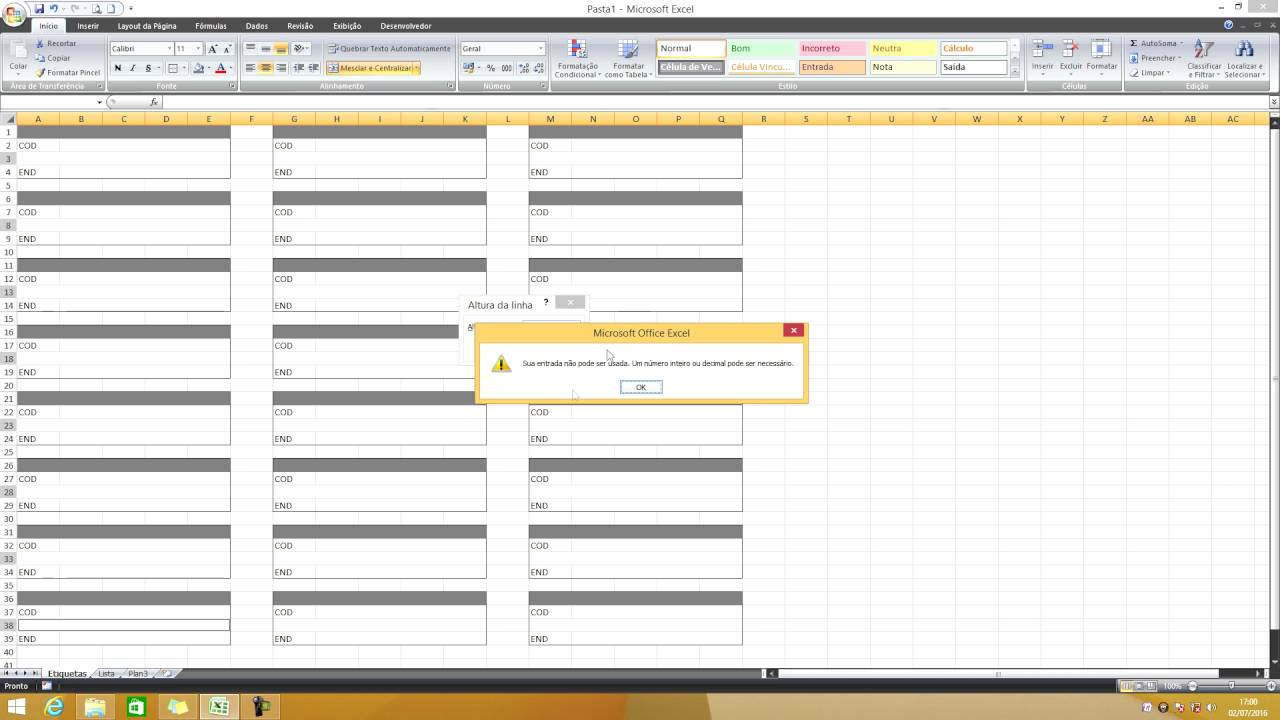 Etiquetas simples com código de barras no Excel