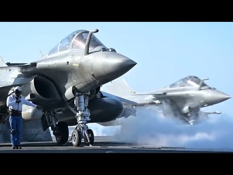 French Navy Carrier Operations by Rafale Fighter jets over Charles de Gaulle