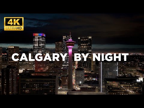 Calgary Downtown by Night in 4K | Stunning Drone Footage