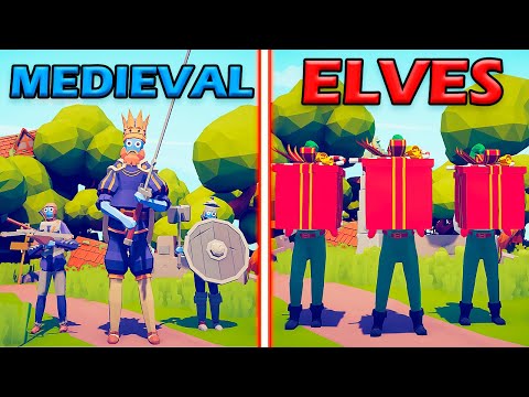MEGA MEDIEVAL TEAM vs PRESENT ELF TEAM - Totally Accurate Battle Simulator | TABS