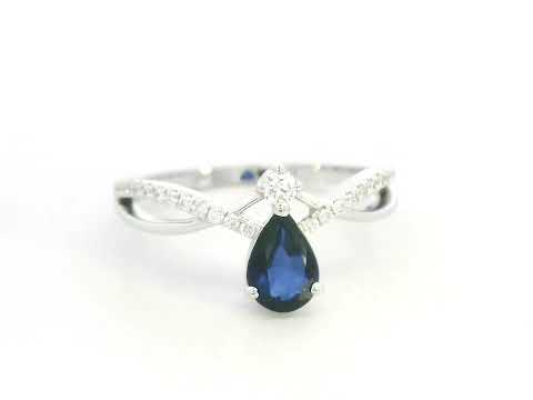 Blue Sapphire & Diamond Crossover Band Ring in 18K White Gold