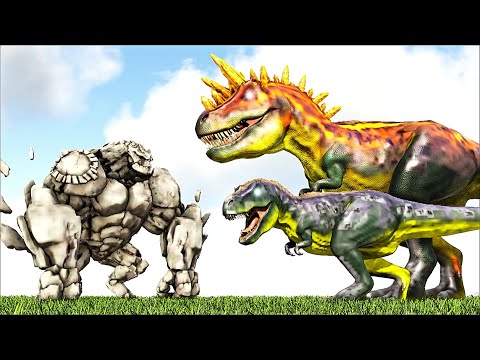 EARTH ELEMENT GOLEM BOSS HECATE VS T-REX AND ALPHA INFERNAL T-REX LVL+ (ARK SURVIVAL EVOLVED BATTLE)